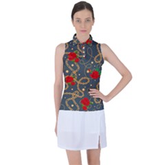 Golden Chain Pattern With Roses Women’s Sleeveless Polo Tee