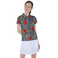 Golden Chain Pattern With Roses Women s Polo Tee