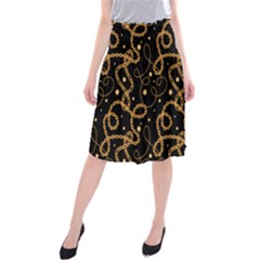 Golden Chain Print Midi Beach Skirt by designsbymallika