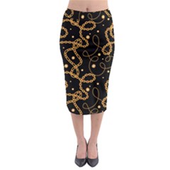 Golden Chain Print Midi Pencil Skirt by designsbymallika