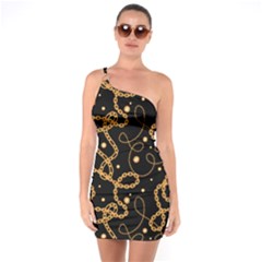 Golden Chain Print One Soulder Bodycon Dress by designsbymallika