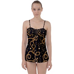 Golden Chain Print Babydoll Tankini Set by designsbymallika