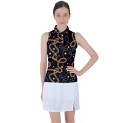 Golden Chain Print Women’s Sleeveless Polo Tee