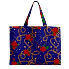 Blue Golden Chain Rose Pattern Zipper Mini Tote Bag by designsbymallika