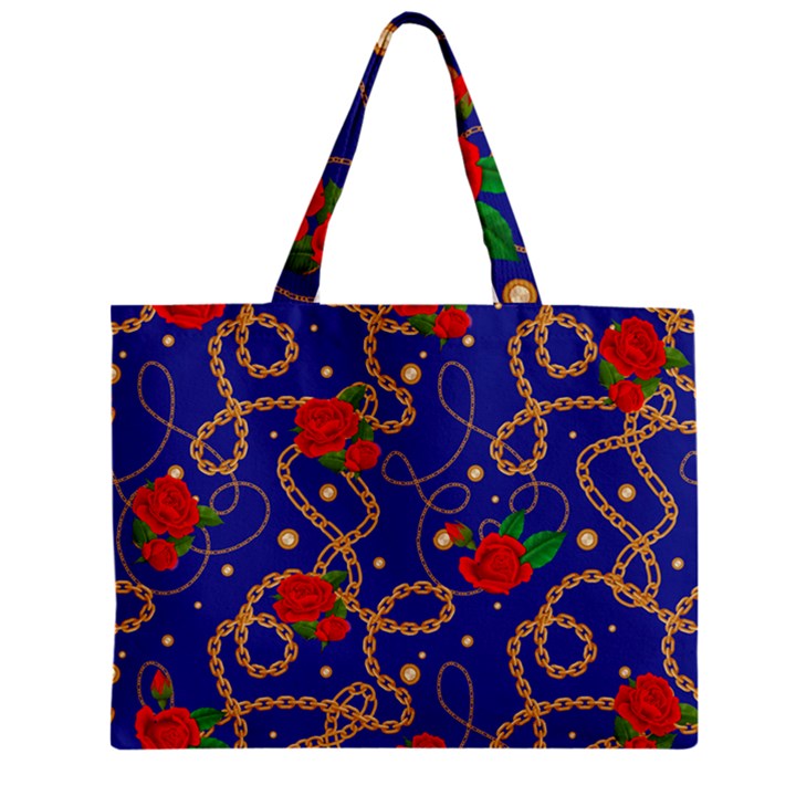 BLUE GOLDEN CHAIN ROSE PATTERN Zipper Mini Tote Bag