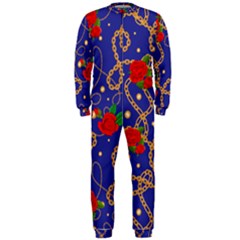 Blue Golden Chain Rose Pattern Onepiece Jumpsuit (men)  by designsbymallika