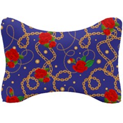 Blue Golden Chain Rose Pattern Seat Head Rest Cushion by designsbymallika