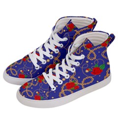 Blue Golden Chain Rose Pattern Women s Hi-top Skate Sneakers by designsbymallika