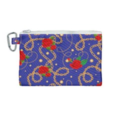 Blue Golden Chain Rose Pattern Canvas Cosmetic Bag (medium) by designsbymallika