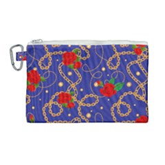 Blue Golden Chain Rose Pattern Canvas Cosmetic Bag (large) by designsbymallika