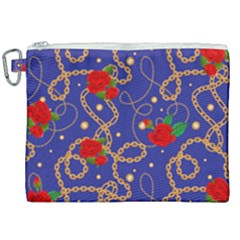 Blue Golden Chain Rose Pattern Canvas Cosmetic Bag (xxl) by designsbymallika