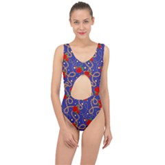 Blue Golden Chain Rose Pattern Center Cut Out Swimsuit by designsbymallika