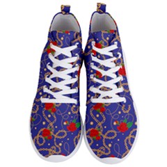 Blue Golden Chain Rose Pattern Men s Lightweight High Top Sneakers by designsbymallika