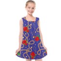 BLUE GOLDEN CHAIN ROSE PATTERN Kids  Cross Back Dress View1