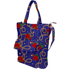 Blue Golden Chain Rose Pattern Shoulder Tote Bag by designsbymallika