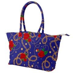 Blue Golden Chain Rose Pattern Canvas Shoulder Bag by designsbymallika