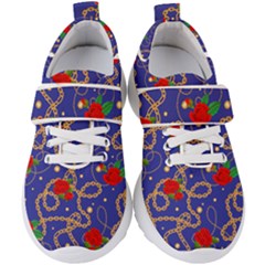 Blue Golden Chain Rose Pattern Kids  Velcro Strap Shoes by designsbymallika