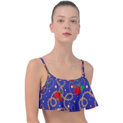 Blue Golden Chain Rose Pattern Frill Bikini Top