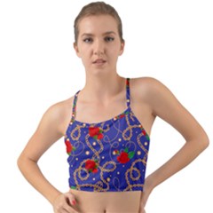 Blue Golden Chain Rose Pattern Mini Tank Bikini Top