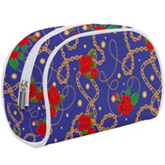 Blue Golden Chain Rose Pattern Makeup Case (large)