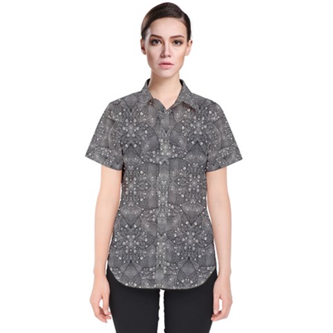 Modern Fancy Nature Collage Pattern Women s Short Sleeve Shirt by dflcprintsclothing