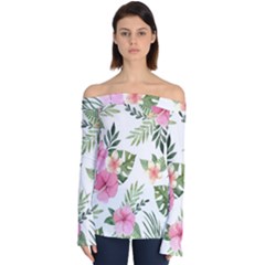 Pink Tulips Off Shoulder Long Sleeve Top