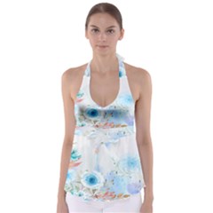 Blue Floral Print Babydoll Tankini Top by designsbymallika