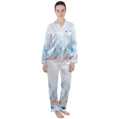 Blue Floral Print Satin Long Sleeve Pyjamas Set by designsbymallika