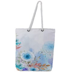 Blue Floral Print Full Print Rope Handle Tote (large) by designsbymallika