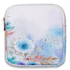 Blue Floral Print Mini Square Pouch by designsbymallika