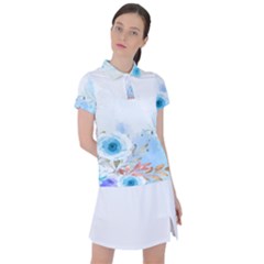 Blue Floral Print Women s Polo Tee