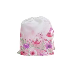 Pink Floral Print Drawstring Pouch (medium)