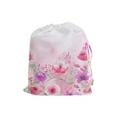 Pink Floral Print Drawstring Pouch (large) by designsbymallika