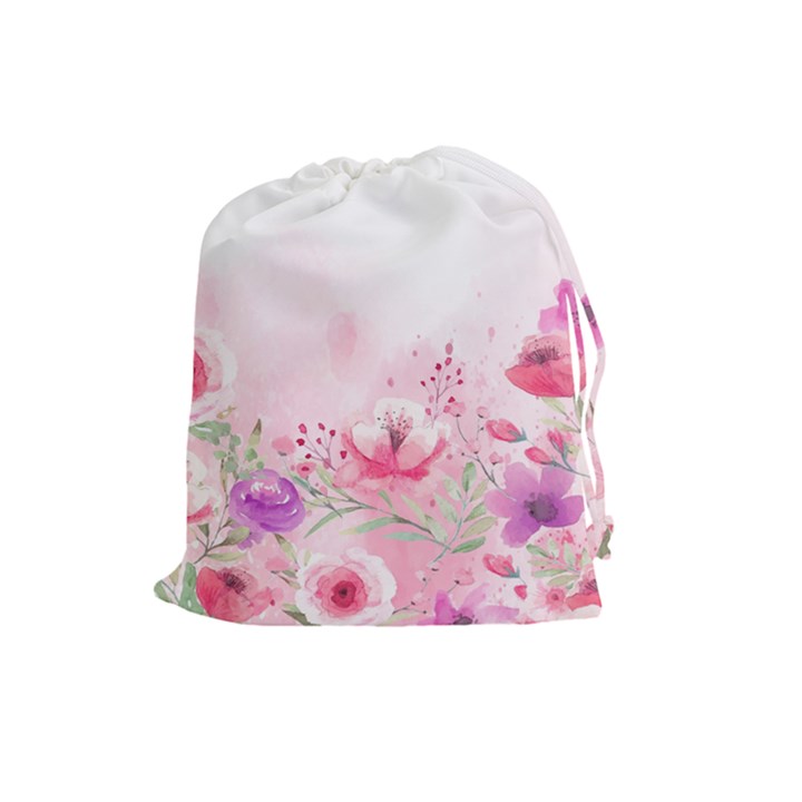 pink floral print Drawstring Pouch (Large)