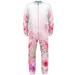 Pink Floral Print Onepiece Jumpsuit (men)  by designsbymallika