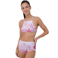 Pink Floral Print High Waist Tankini Set by designsbymallika