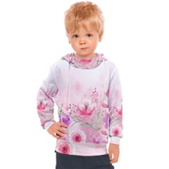 Pink Floral Print Kids  Hooded Pullover