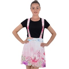 Pink Floral Print Velvet Suspender Skater Skirt by designsbymallika