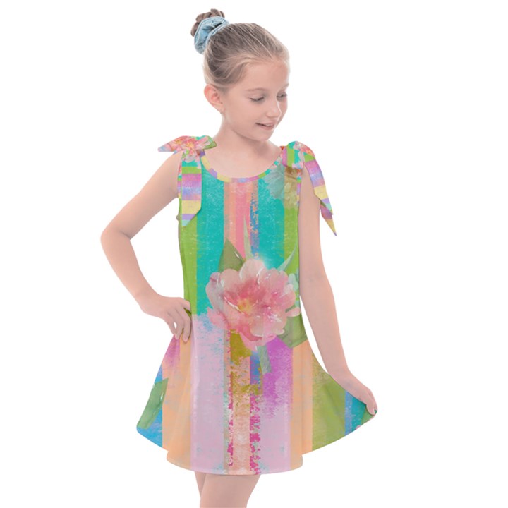 stripes floral print Kids  Tie Up Tunic Dress