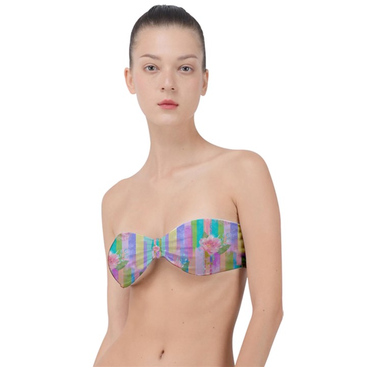 stripes floral print Classic Bandeau Bikini Top 