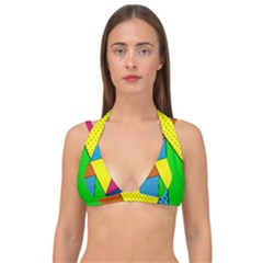 Abstract Print Double Strap Halter Bikini Top