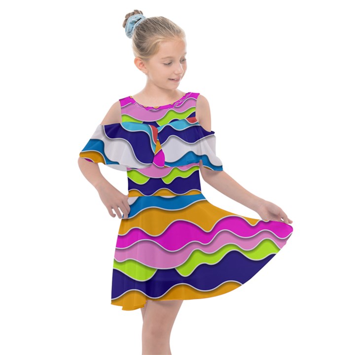 bubble liquid print Kids  Shoulder Cutout Chiffon Dress