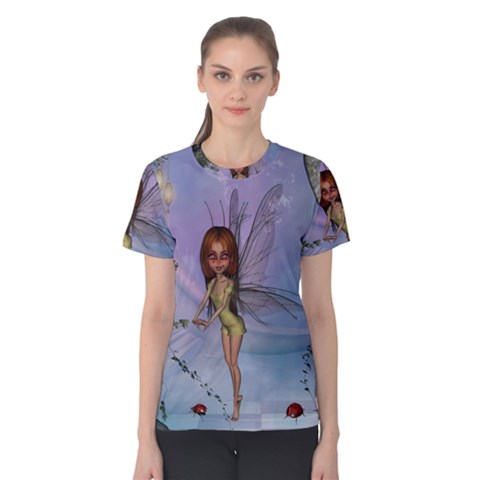 Cute Ittle Fairy With Ladybug Women s Cotton Tee by FantasyWorld7