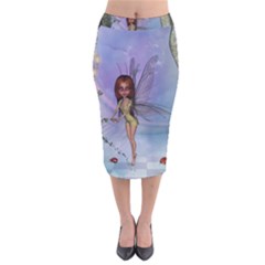 Cute Ittle Fairy With Ladybug Velvet Midi Pencil Skirt by FantasyWorld7