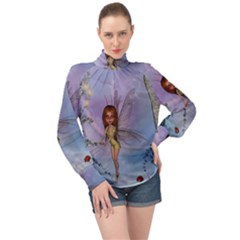 Cute Ittle Fairy With Ladybug High Neck Long Sleeve Chiffon Top by FantasyWorld7