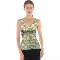 Snowflakes Slightly Snowing Down On The Flowers On Earth Tank Top