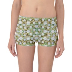 Snowflakes Slightly Snowing Down On The Flowers On Earth Boyleg Bikini Bottoms by pepitasart