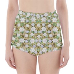 Snowflakes Slightly Snowing Down On The Flowers On Earth High-waisted Bikini Bottoms by pepitasart