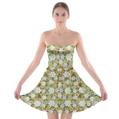 Snowflakes Slightly Snowing Down On The Flowers On Earth Strapless Bra Top Dress by pepitasart