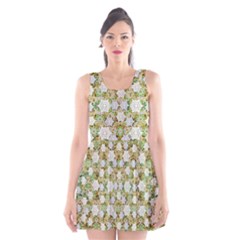 Snowflakes Slightly Snowing Down On The Flowers On Earth Scoop Neck Skater Dress by pepitasart